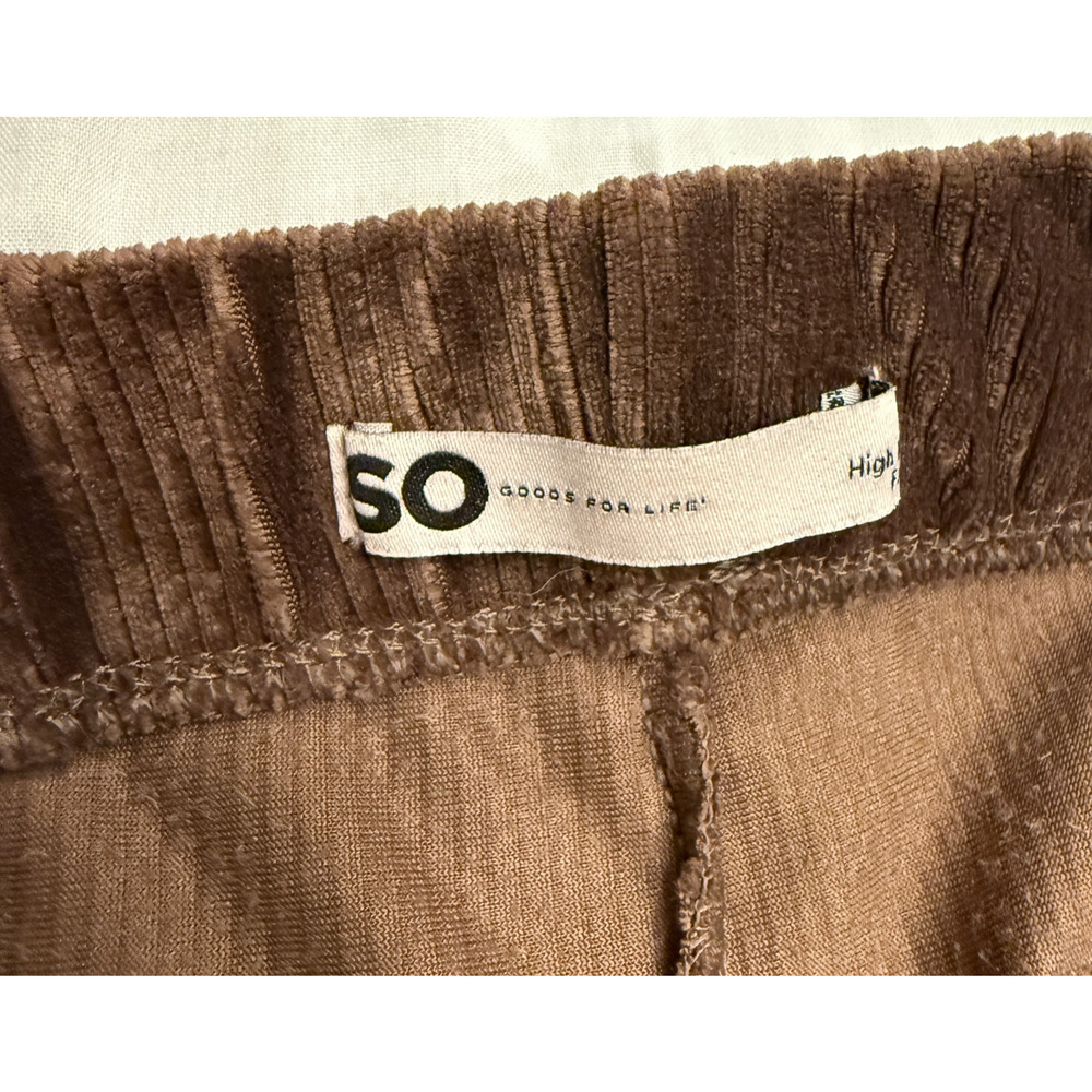 SO Goods For Life Pants Womens Jr M Brown Rib Velour High Rise Flare Split Hem - Picture 8 of 8